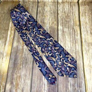 JT Beckett 100% Silk Made in USA Blue Floral Print Neck Tie
